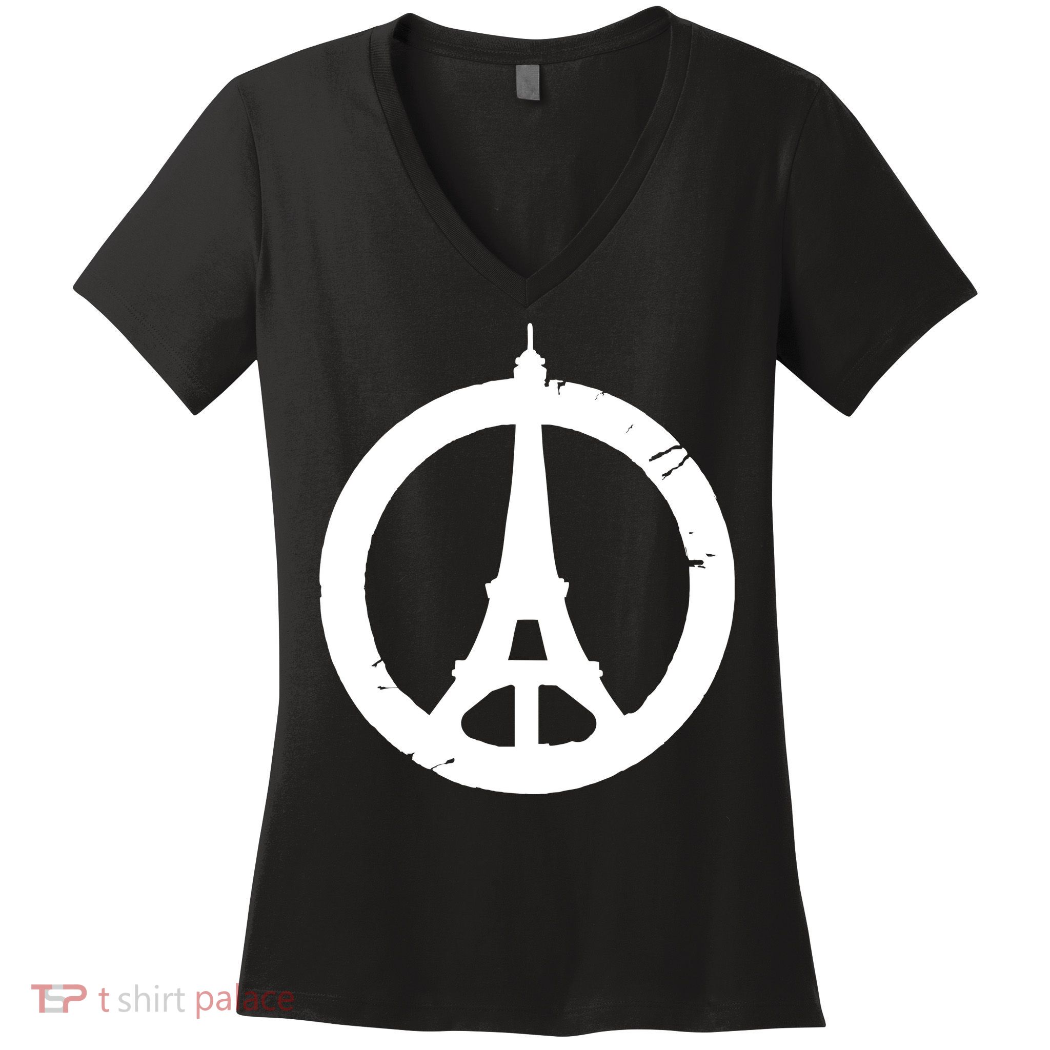 Support Paris Peace Sign Eiffel Tower Women's V-Neck T-Shirt