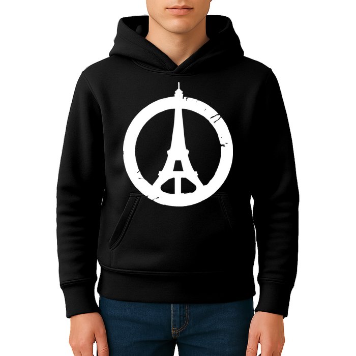 Support Paris Peace Sign Eiffel Tower Kids Hoodie