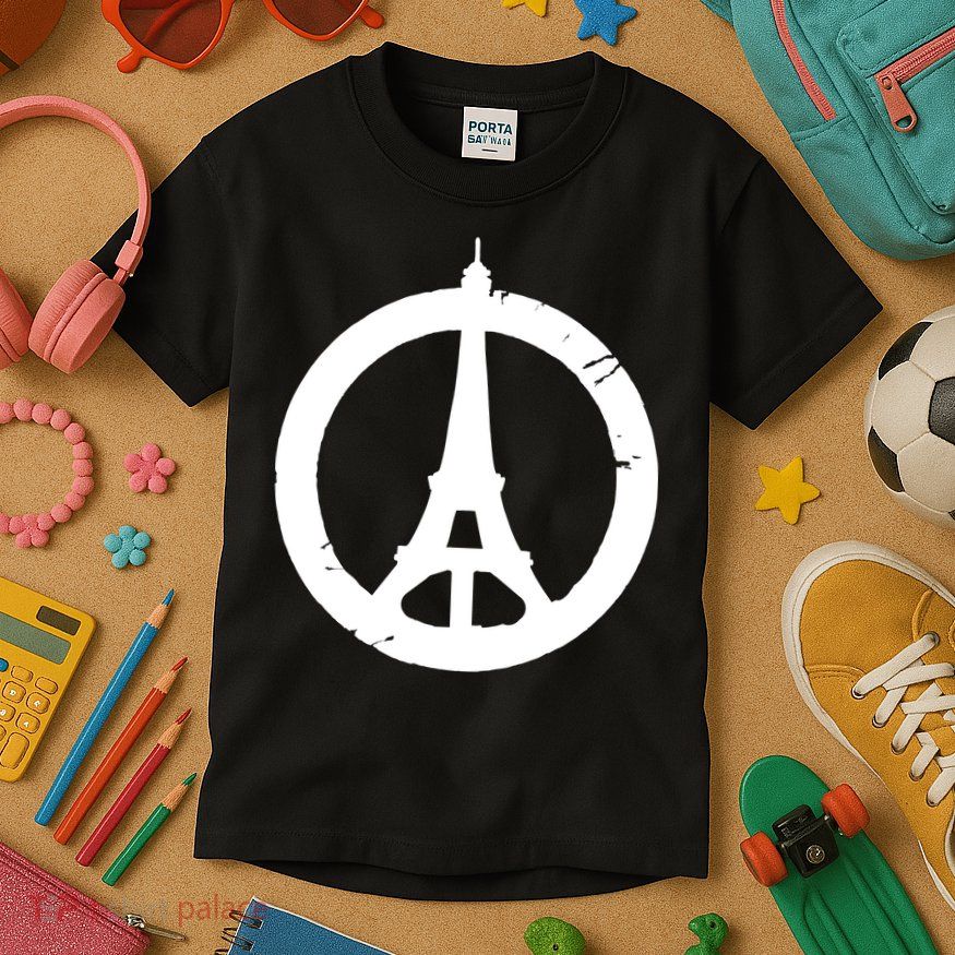 Support Paris Peace Sign Eiffel Tower Kids T-Shirt