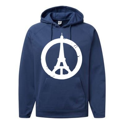 Support Paris Peace Sign Eiffel Tower Performance Fleece Hoodie