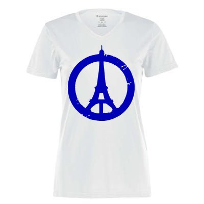 Support Paris Peace Sign Eiffel Tower Women's Momentum V-Neck T-Shirt