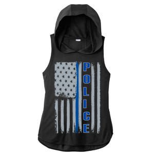 Support Police Blue Flag Ladies PosiCharge Tri-Blend Wicking Draft Hoodie Tank