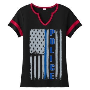 Support Police Blue Flag Ladies Halftime Notch Neck Tee