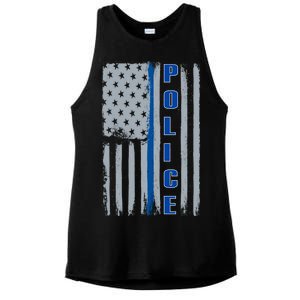 Support Police Blue Flag Ladies PosiCharge Tri-Blend Wicking Tank