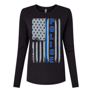 Support Police Blue Flag Womens Cotton Relaxed Long Sleeve T-Shirt