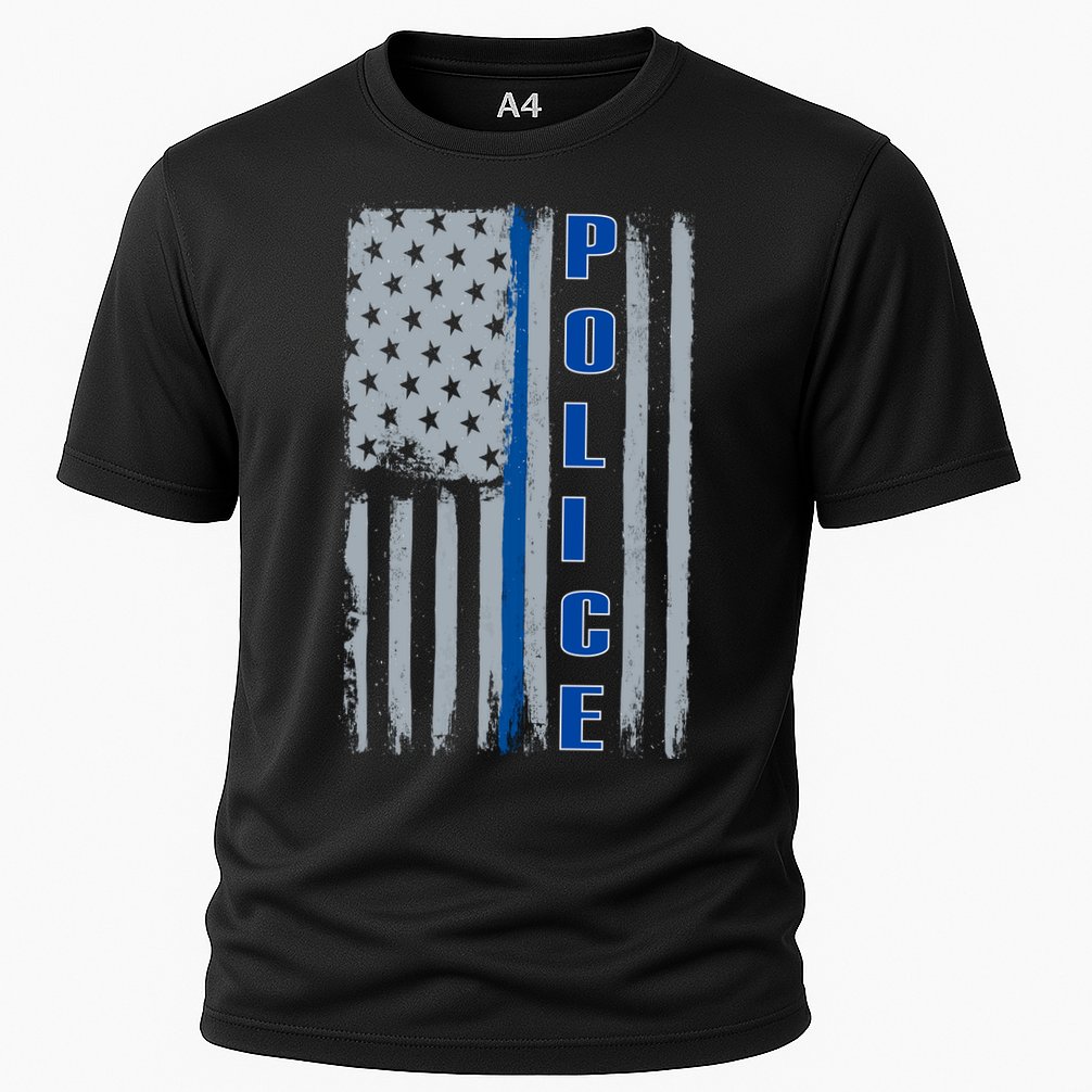 Support Police Blue Flag Cooling Performance Crew T-Shirt