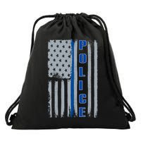 Support Police Blue Flag Drawstring Bag