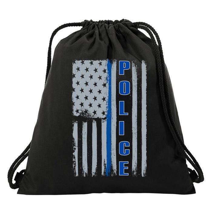 Support Police Blue Flag Drawstring Bag