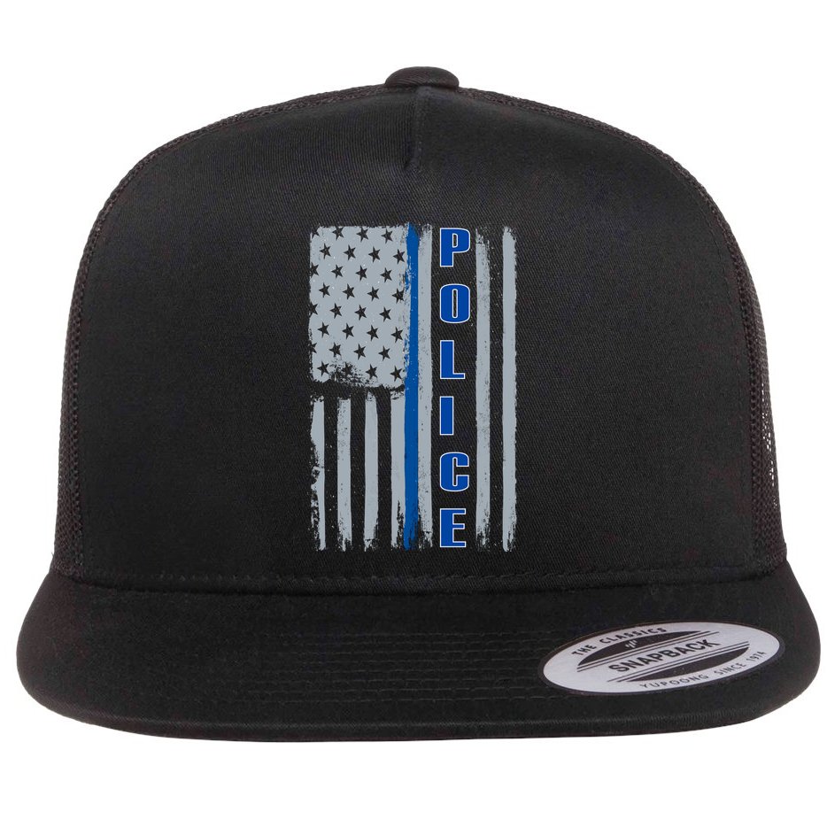 Support Police Blue Flag Flat Bill Trucker Hat