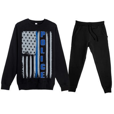 Support Police Blue Flag Premium Crewneck Sweatsuit Set