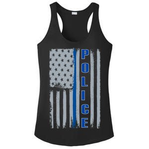 Support Police Blue Flag Ladies PosiCharge Competitor Racerback Tank