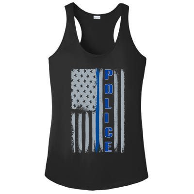 Support Police Blue Flag Ladies PosiCharge Competitor Racerback Tank
