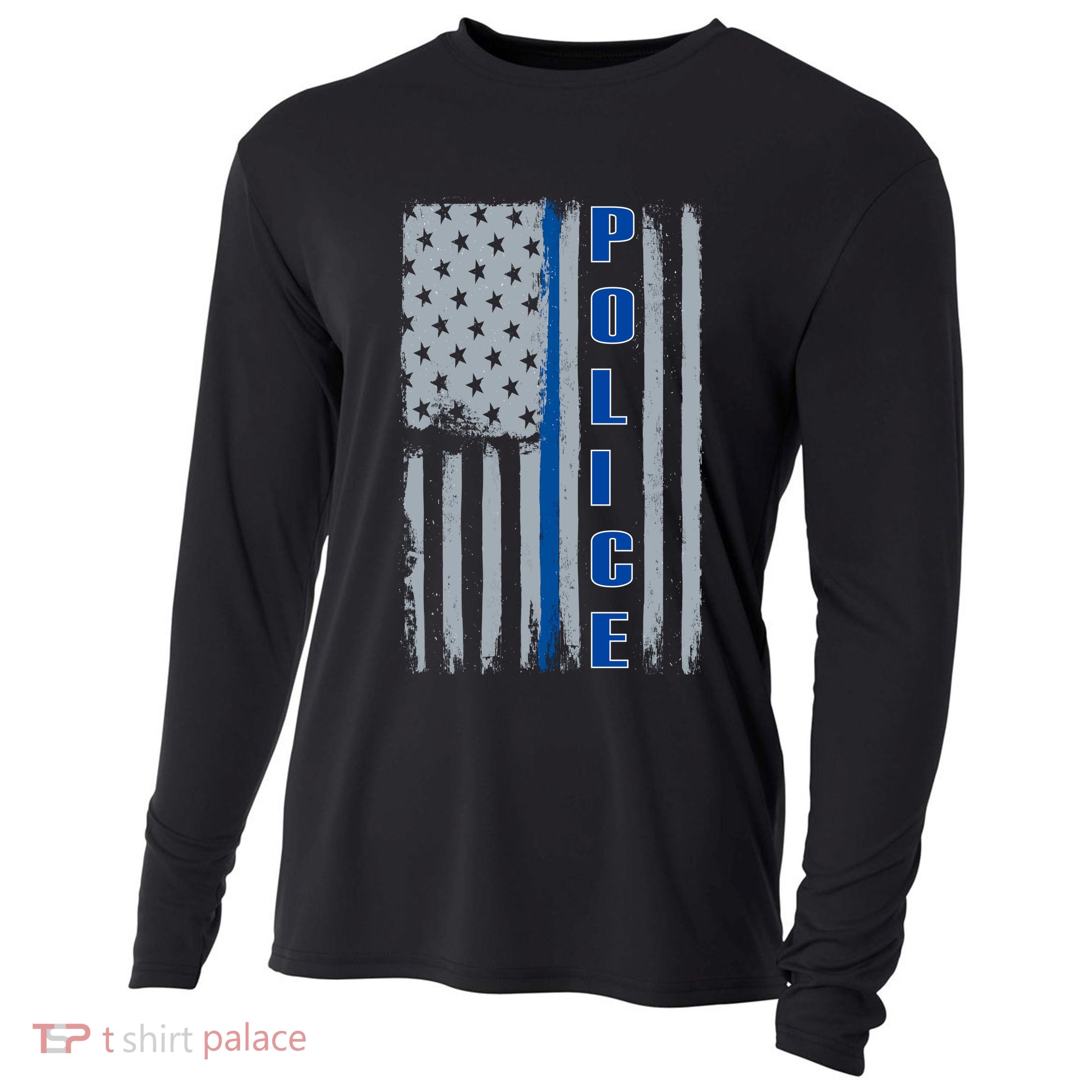 Support Police Blue Flag Cooling Performance Long Sleeve Crew