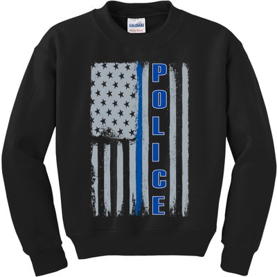 Support Police Blue Flag Kids Sweatshirt