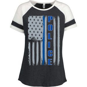 Support Police Blue Flag Enza Ladies Jersey Colorblock Tee