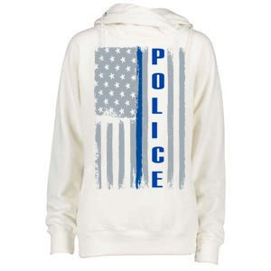 Support Police Blue Flag Womens Funnel Neck Pullover Hood