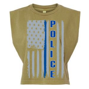 Support Police Blue Flag Garment-Dyed Women's Muscle Tee