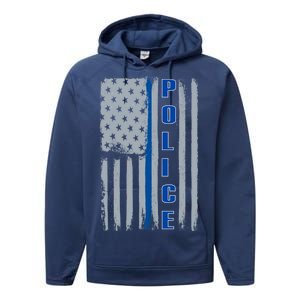 Support Police Blue Flag Performance Fleece Hoodie