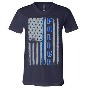 Support Police Blue Flag V-Neck T-Shirt