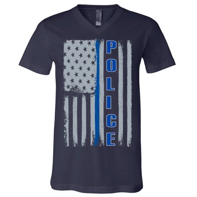 Support Police Blue Flag V-Neck T-Shirt