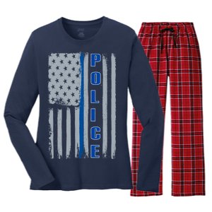 Support Police Blue Flag Women's Long Sleeve Flannel Pajama Set 