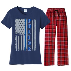 Support Police Blue Flag Women's Flannel Pajama Set