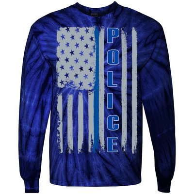 Support Police Blue Flag Tie-Dye Long Sleeve Shirt