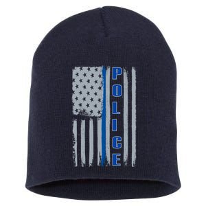 Support Police Blue Flag Short Acrylic Beanie