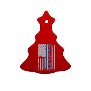 Support Police Blue Flag Ceramic Tree Ornament