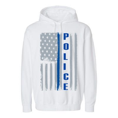 Support Police Blue Flag Garment-Dyed Fleece Hoodie