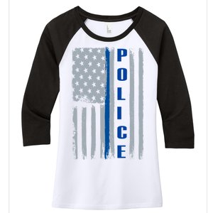 Support Police Blue Flag Women's Tri-Blend 3/4-Sleeve Raglan Shirt