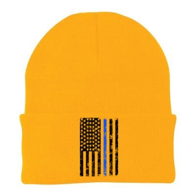 Support Police Blue Thin Line American Flag Knit Cap Winter Beanie