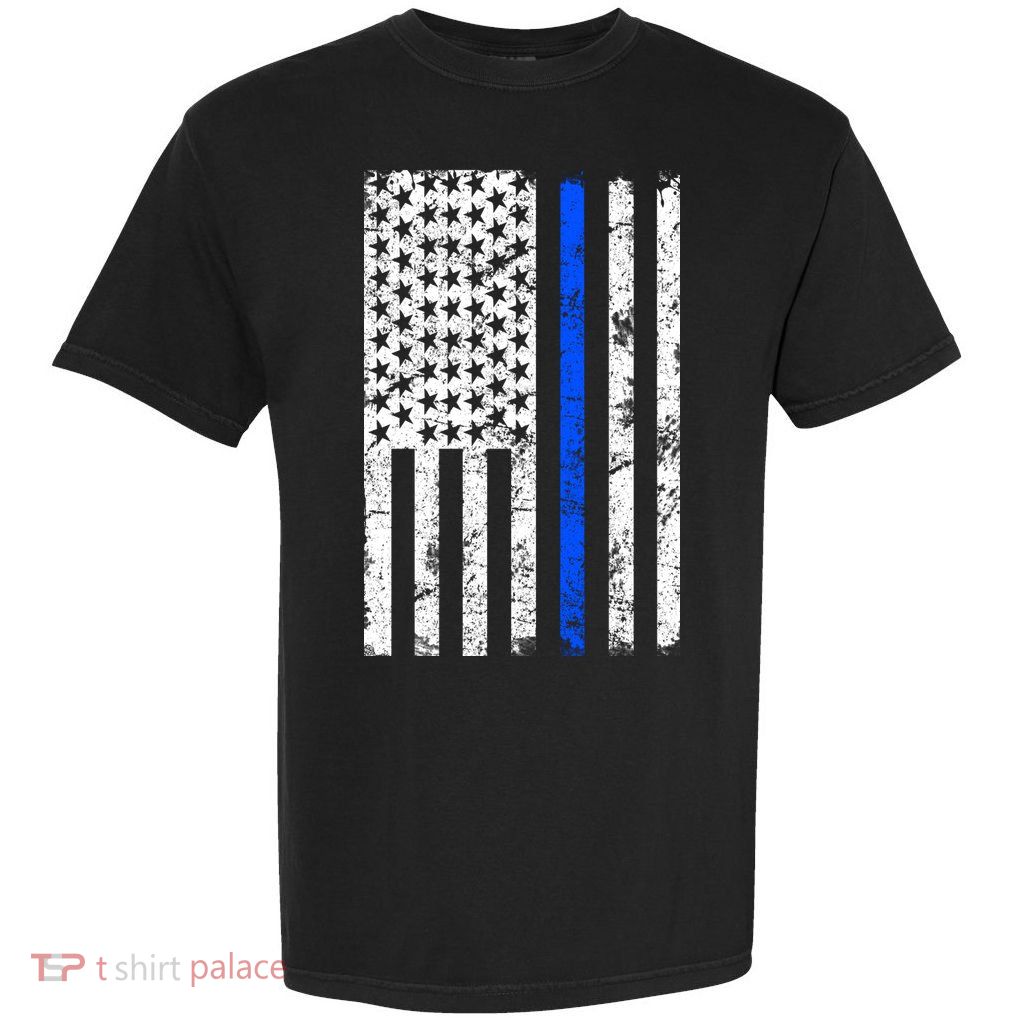 Support Police Blue Thin Line American Flag Garment-Dyed Heavyweight T-Shirt