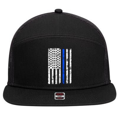 Support Police Blue Thin Line American Flag 7 Panel Mesh Trucker Snapback Hat