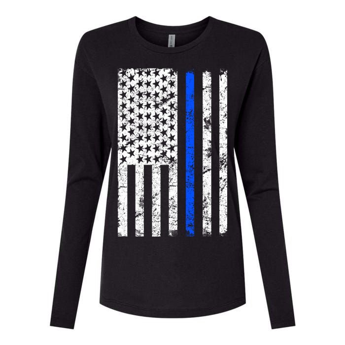 Support Police Blue Thin Line American Flag Womens Cotton Relaxed Long Sleeve T-Shirt