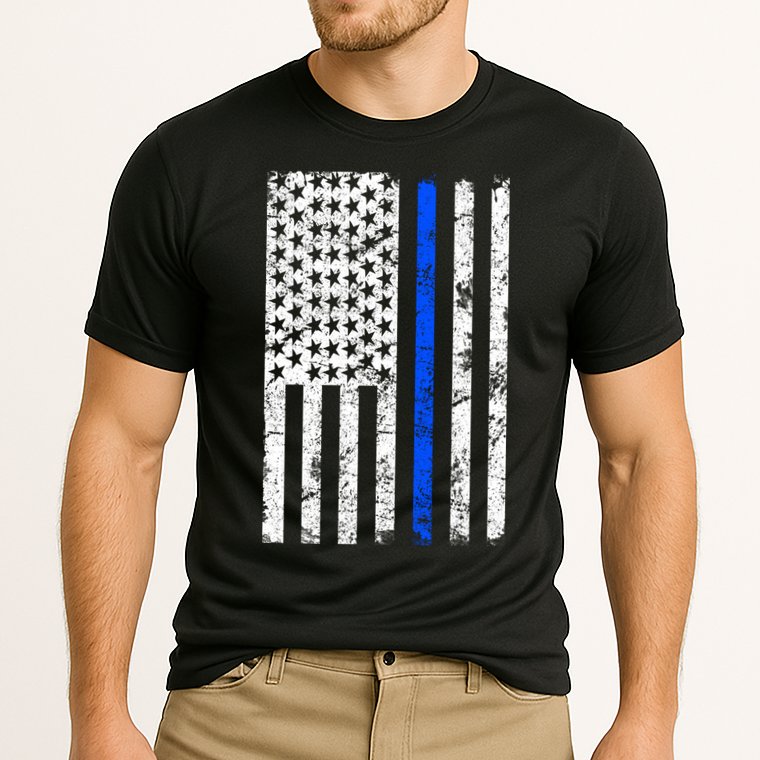 Support Police Blue Thin Line American Flag Performance Shirt