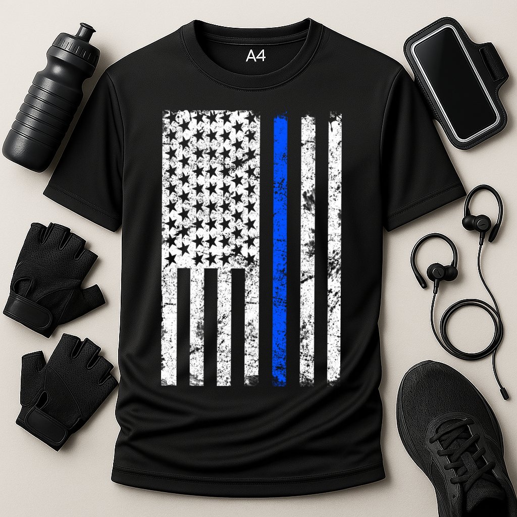 Support Police Blue Thin Line American Flag Performance Shirt