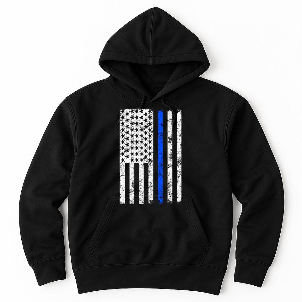 Support Police Blue Thin Line American Flag Hoodie