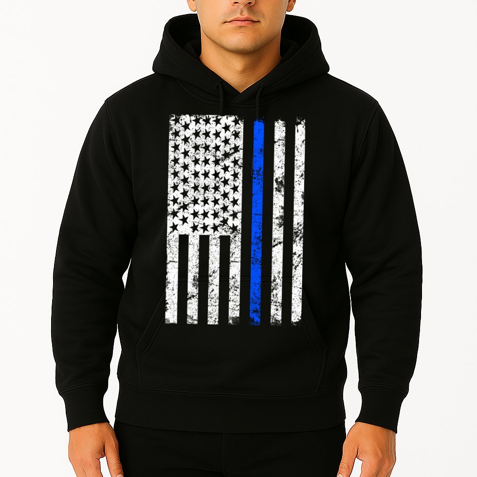 Support Police Blue Thin Line American Flag Hoodie