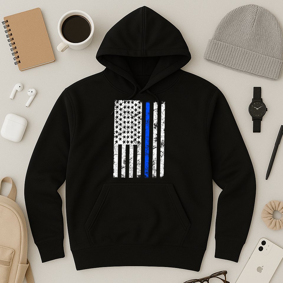 Support Police Blue Thin Line American Flag Hoodie