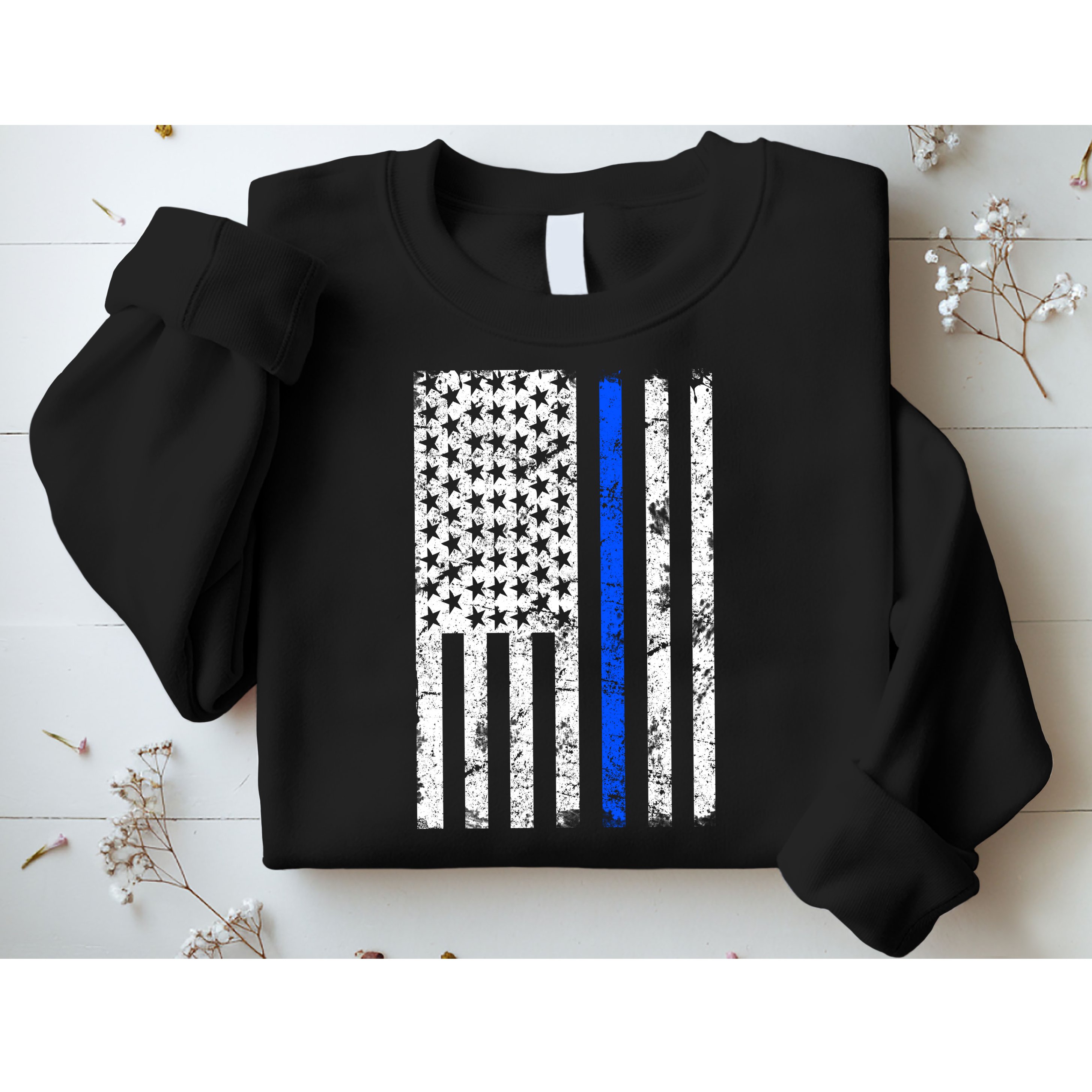 Support Police Blue Thin Line American Flag Sweatshirt
