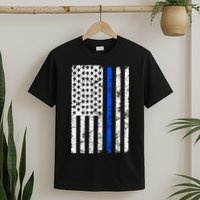 Support Police Blue Thin Line American Flag T-Shirt