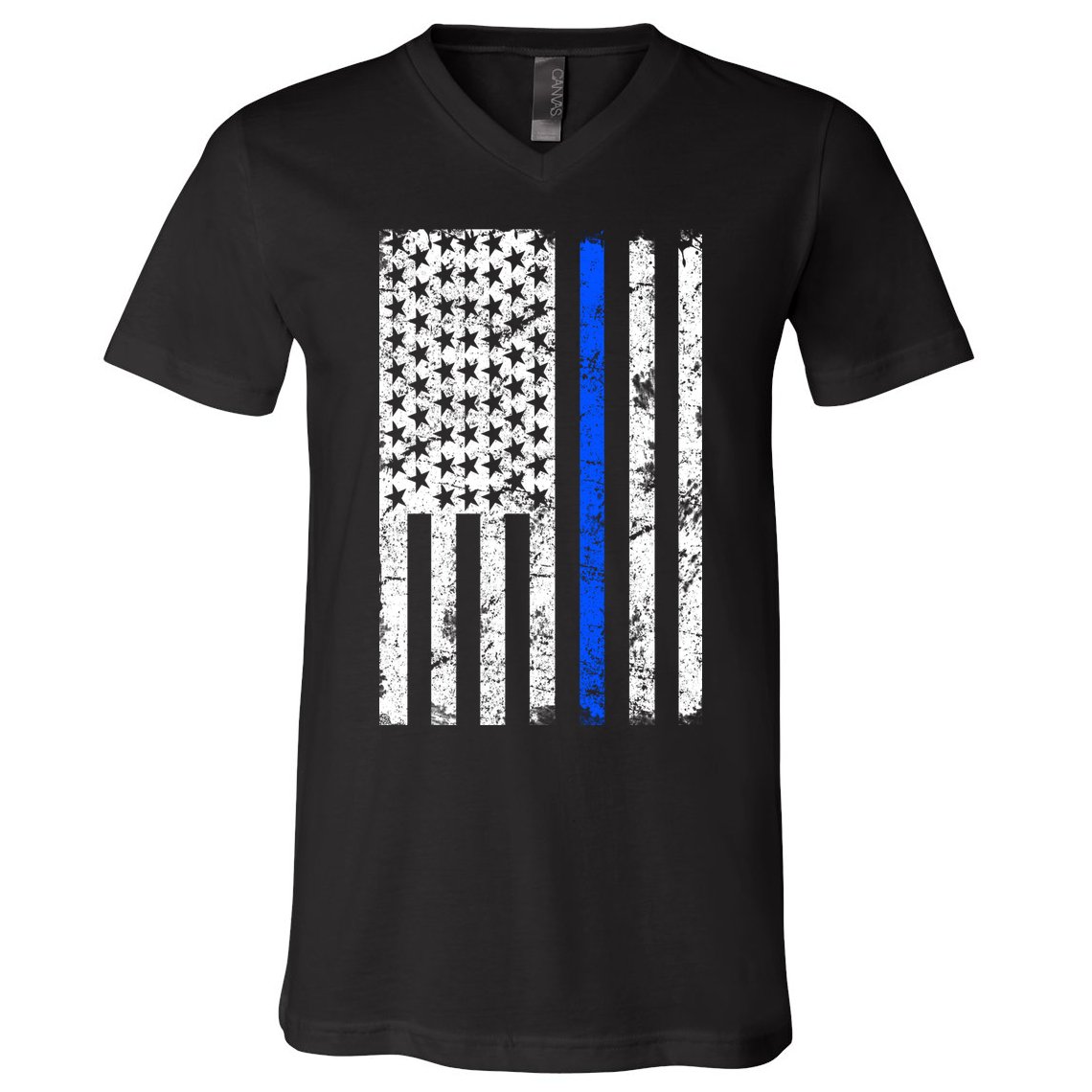 Support Police Blue Thin Line American Flag V-Neck T-Shirt