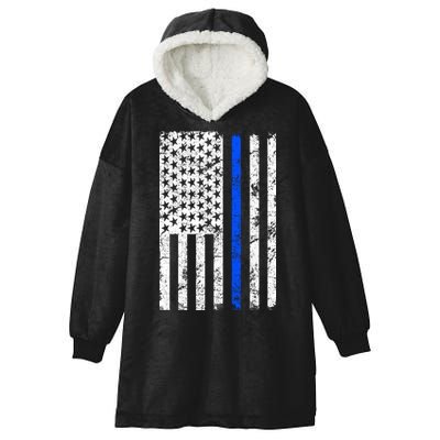 Support Police Blue Thin Line American Flag Hooded Wearable Blanket