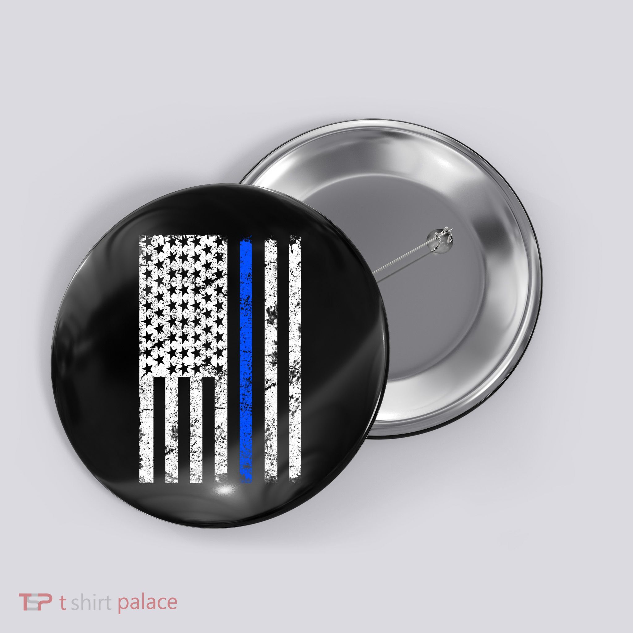 Support Police Blue Thin Line American Flag Button