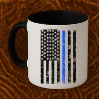Support Police Blue Thin Line American Flag Mug