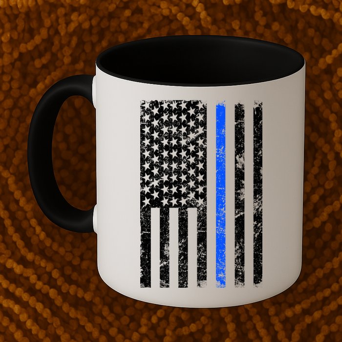 Support Police Blue Thin Line American Flag Mug