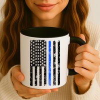 Support Police Blue Thin Line American Flag Mug