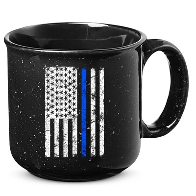 Support Police Blue Thin Line American Flag 15oz Campfire Ceramic Mug