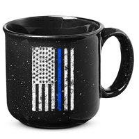 Support Police Blue Thin Line American Flag 15oz Campfire Ceramic Mug